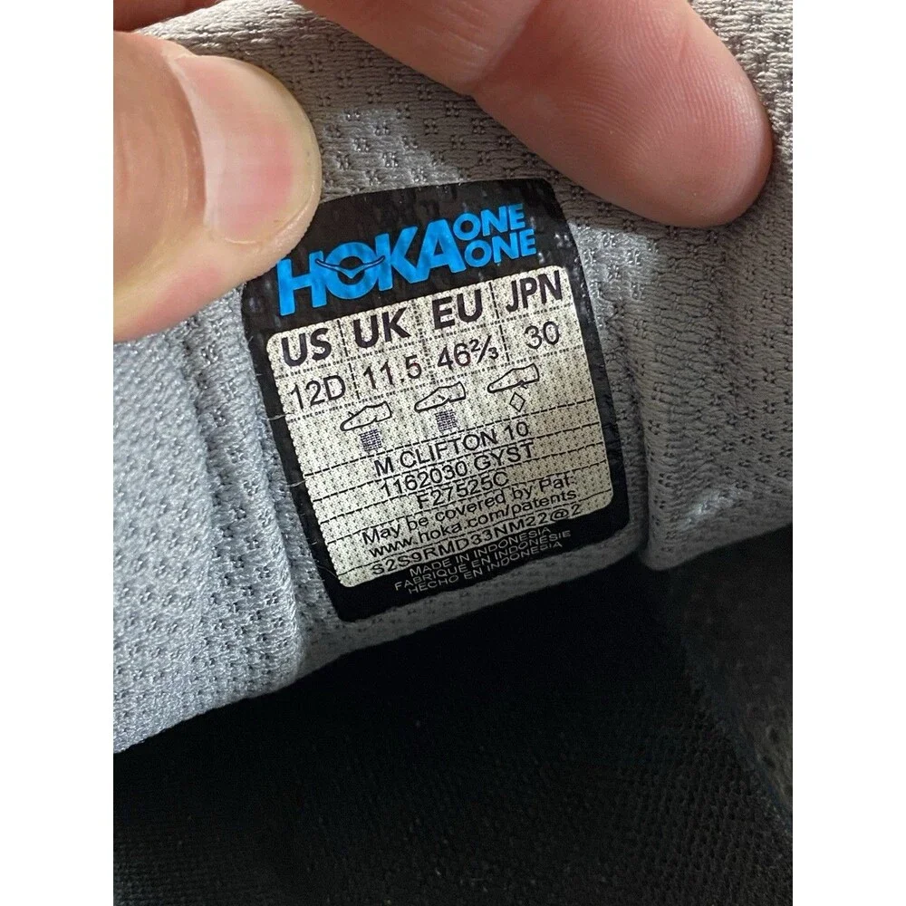 HOKA One One Clifton 10 1162030 GYST Grey /White/Black Mens Size 12 D F27525C